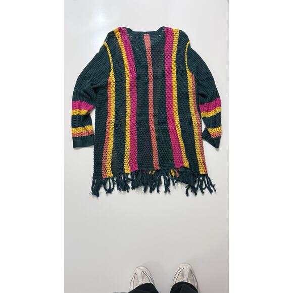 Torrid | Open Stitch Colorful Striped Knit Sweater with Fringe Cover Up Tropical - Picture 3 of 4